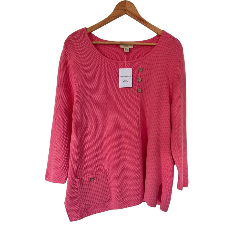Appleseed's Petites PXL Cotton Sweater Asymmetrical Mixed Media 3/4 Sleeve NWT